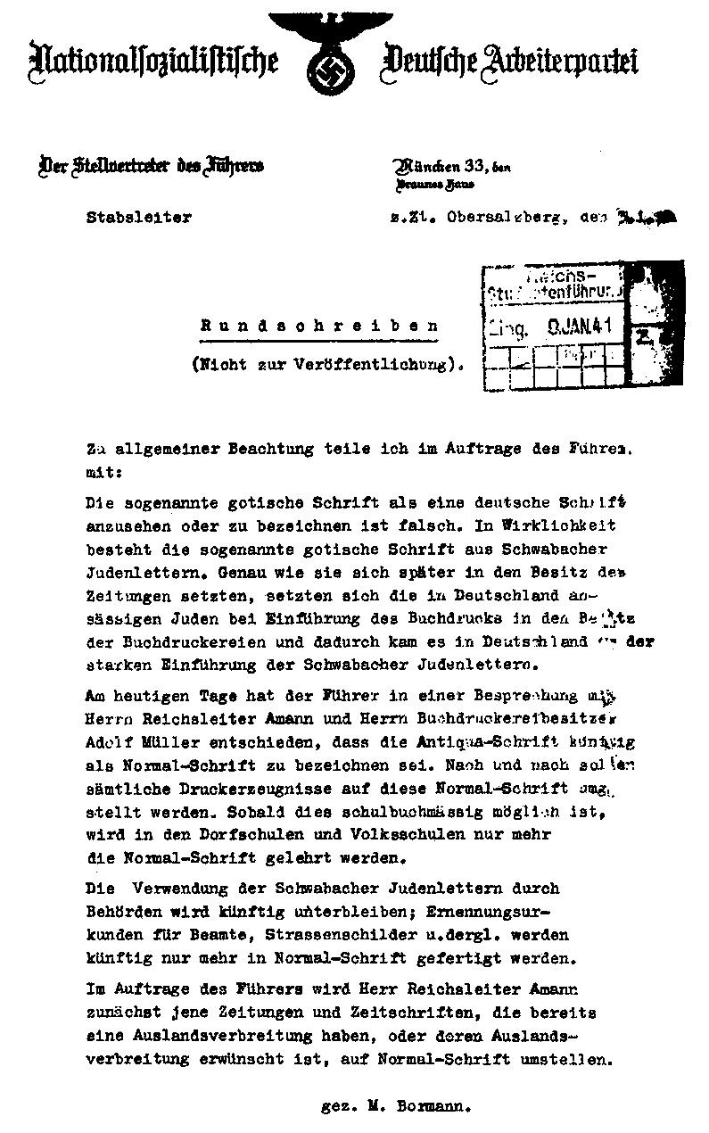 Bild des Schrifterlasses von Bormann